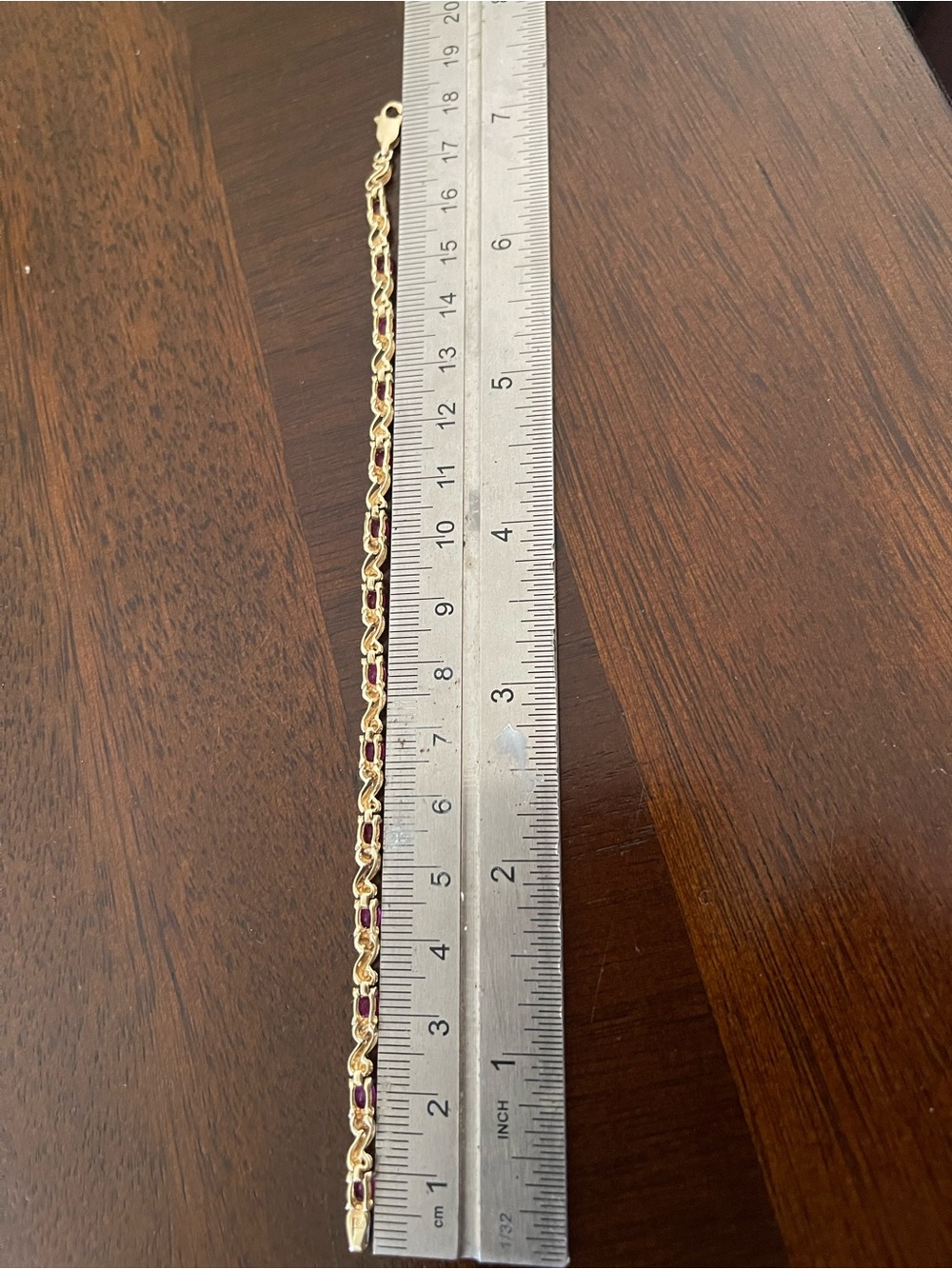 10k gold natural red ruby diamond link bracelet size 6 1/2 - Picture 4 of 5